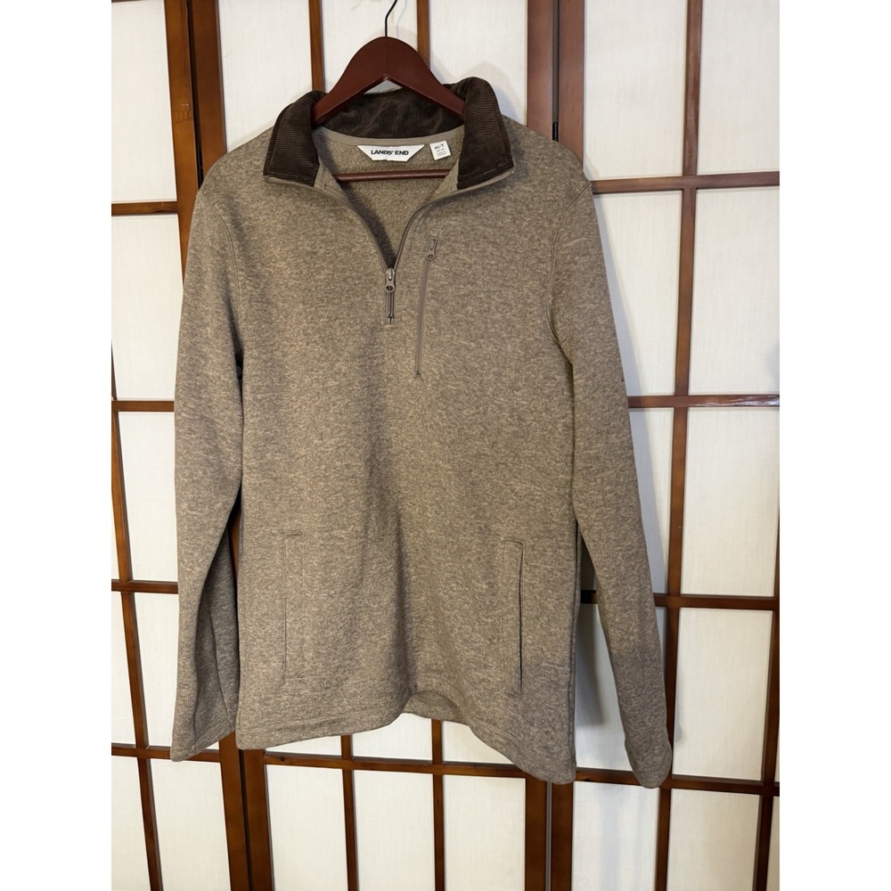 Lands End Brown Quarter Zip Corduroy Collar Men's Medium Tall
